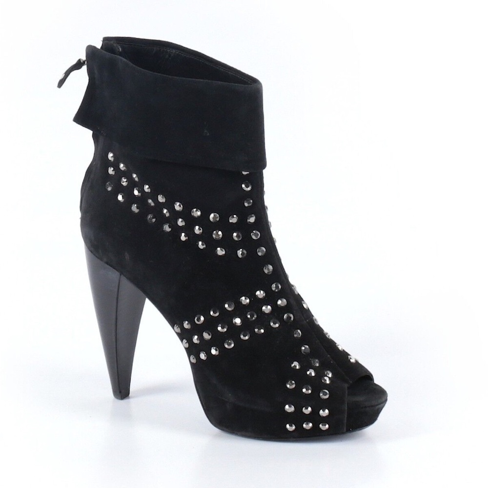 Pour La Victoire Panthea Black Studded Ankle High Heel Open Toe Boot 7.5